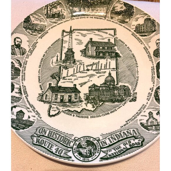 Historic Rte 40 Indiana Commemorative Plate Kettlesprings Kilns 10" Ceramic Vtg - Picture 5 of 5